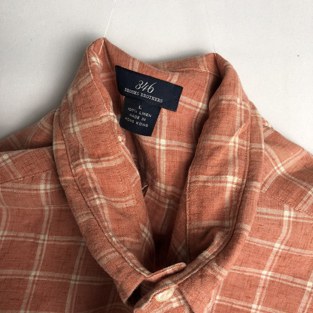 Brooks Brothers 346 Check Pattern Long-Sleeve Button-Down Shirt, Men's Size L (approx.) linen orange type Vintage Second Hand