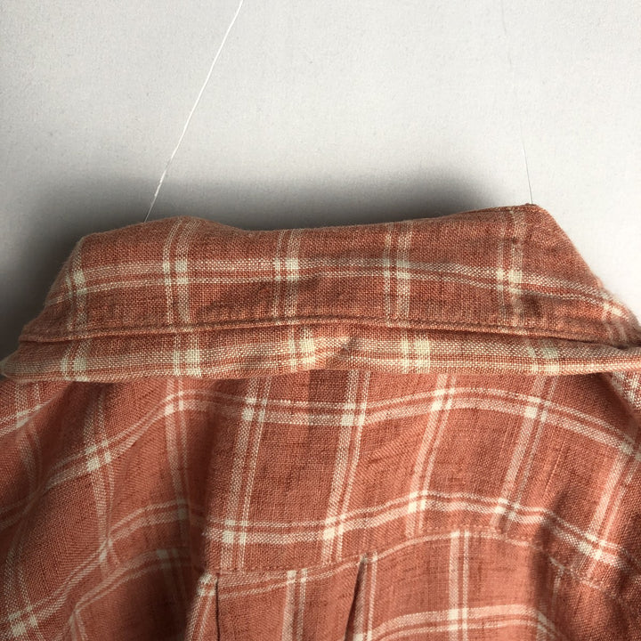 Brooks Brothers 346 Check Pattern Long-Sleeve Button-Down Shirt, Men's Size L (approx.) linen orange type Vintage Second Hand