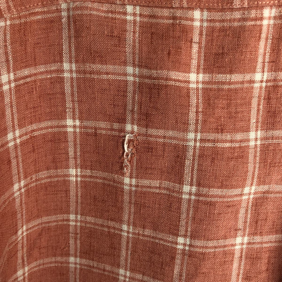 Brooks Brothers 346 Check Pattern Long-Sleeve Button-Down Shirt, Men's Size L (approx.) linen orange type Vintage Second Hand
