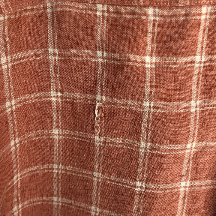Brooks Brothers 346 Check Pattern Long-Sleeve Button-Down Shirt, Men's Size L (approx.) linen orange type Vintage Second Hand