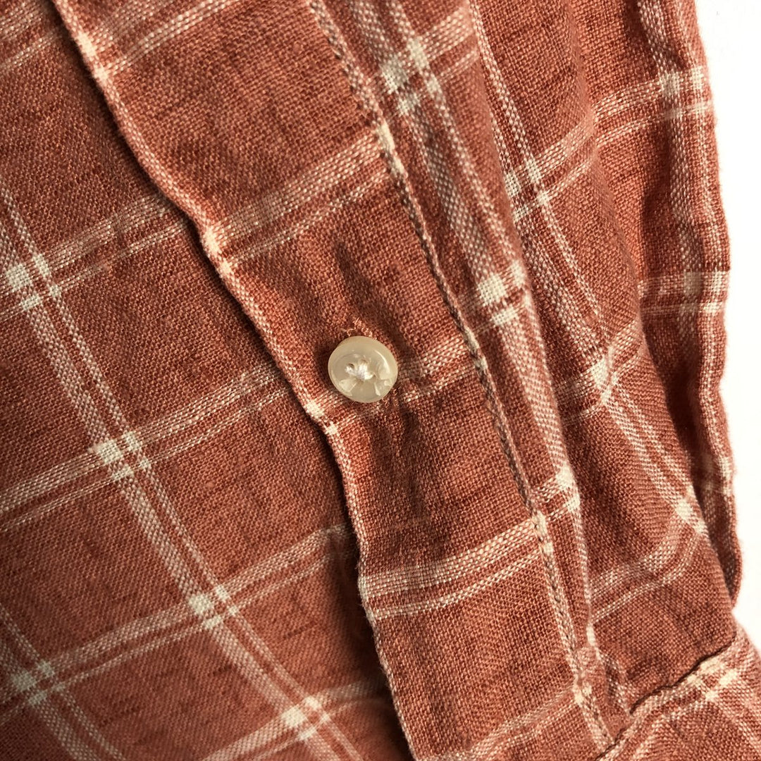 Brooks Brothers 346 Check Pattern Long-Sleeve Button-Down Shirt, Men's Size L (approx.) linen orange type Vintage Second Hand