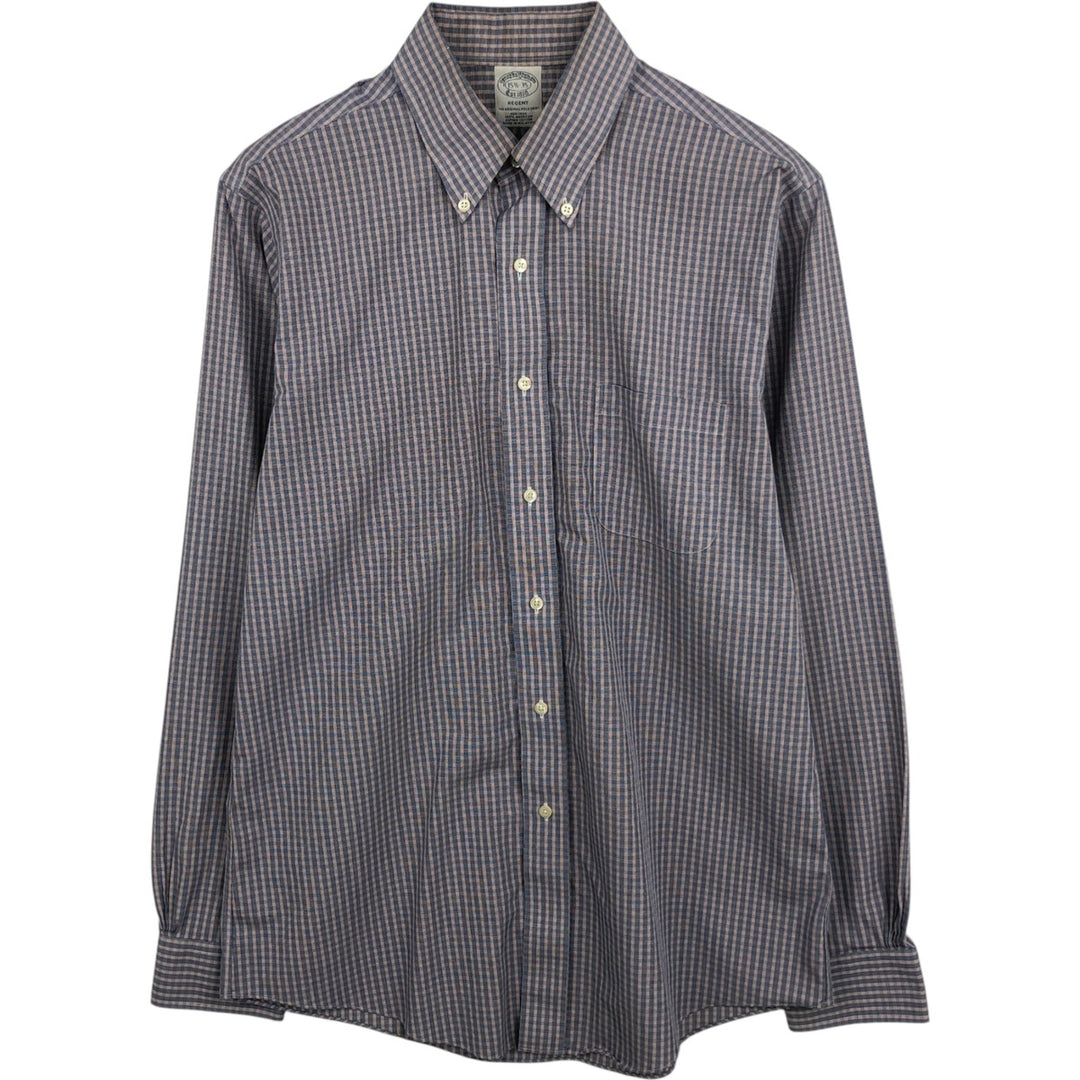 Brooks Brothers Est.1818 REGENT Long Sleeve Button-Down Check Shirt, Men's Size M Supima Cotton Blue type light blue Vintage Second Hand