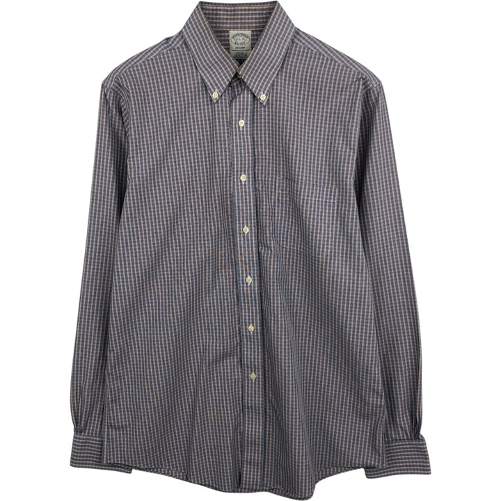 Brooks Brothers Est.1818 REGENT Long Sleeve Button-Down Check Shirt, Men's Size M Supima Cotton Blue type light blue Vintage Second Hand