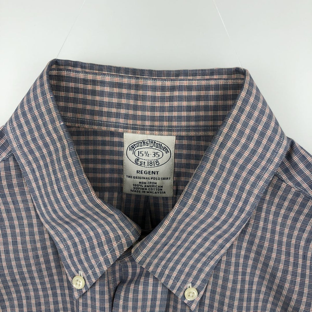 Brooks Brothers Est.1818 REGENT Long Sleeve Button-Down Check Shirt, Men's Size M Supima Cotton Blue type light blue Vintage Second Hand