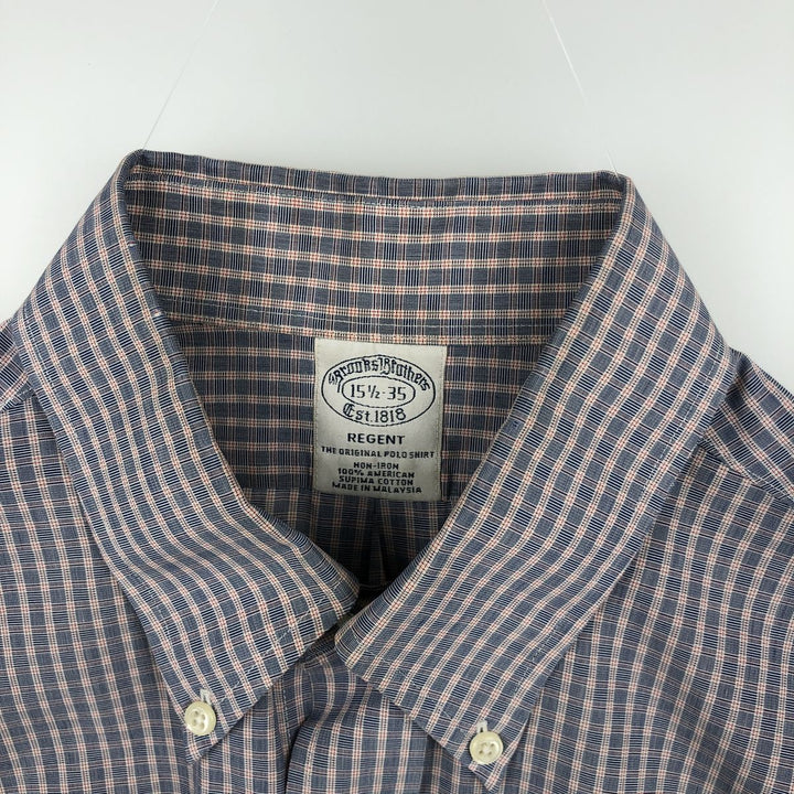 Brooks Brothers Est.1818 REGENT Long Sleeve Button-Down Check Shirt, Men's Size M Supima Cotton Blue type light blue Vintage Second Hand