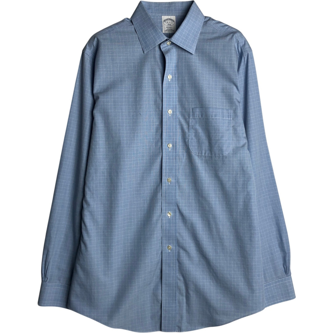 Brooks Brothers 1818 Wide Collar Long Sleeve Cotton Check Shirt, Men's Size L cotton Blue type light blue Vintage Second Hand