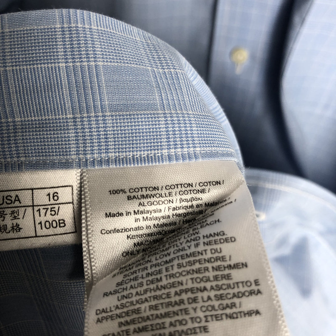 Brooks Brothers 1818 Wide Collar Long Sleeve Cotton Check Shirt, Men's Size L cotton Blue type light blue Vintage Second Hand