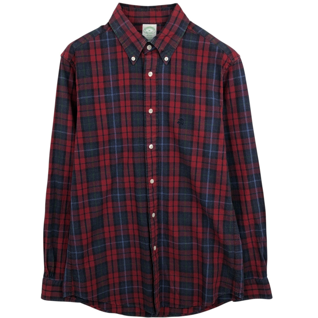 Brooks Brothers Est.1818 MILANO Long-Sleeve Button-Down Check Shirt, Men's Size M (approx.) cotton wine-red Vintage Second Hand