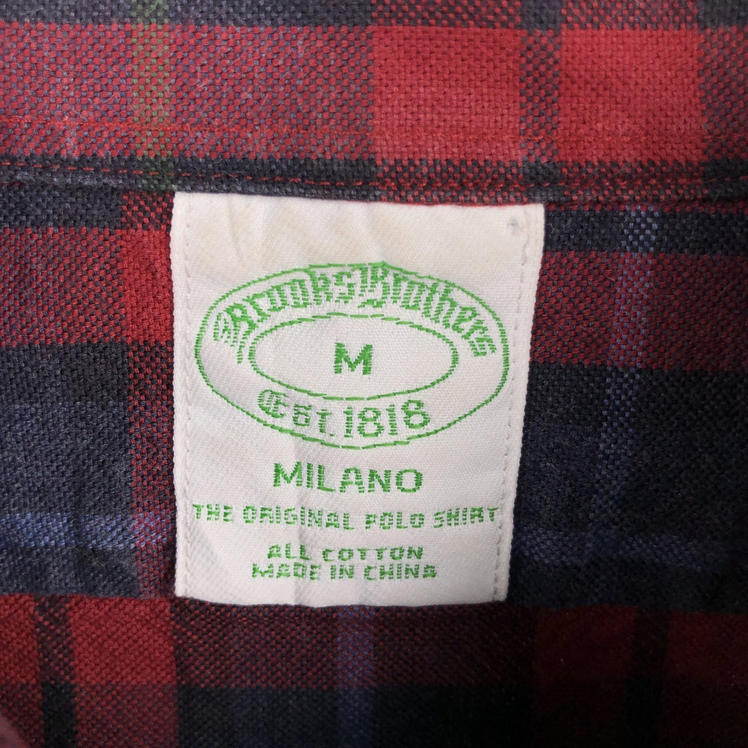 Brooks Brothers Est.1818 MILANO Long-Sleeve Button-Down Check Shirt, Men's Size M (approx.) cotton wine-red Vintage Second Hand
