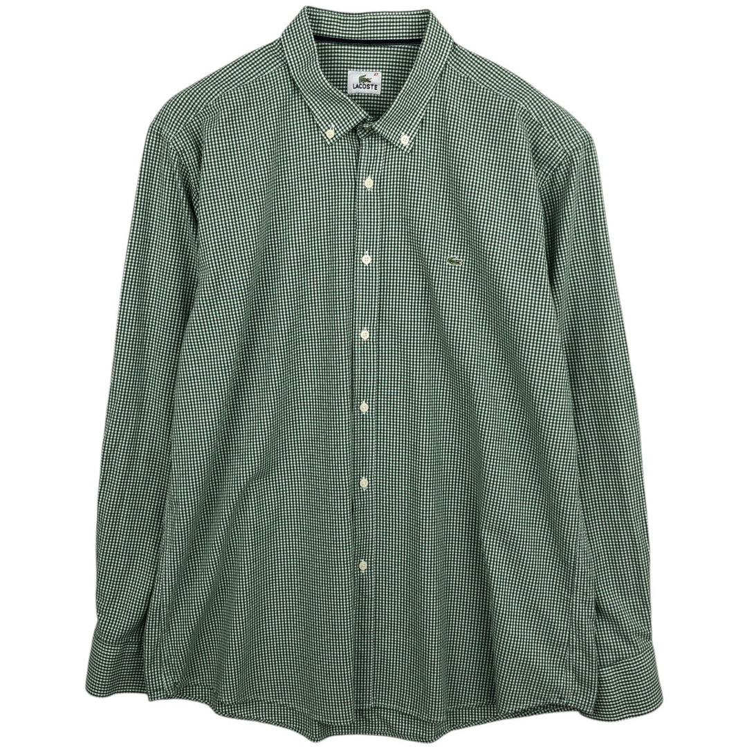 Lacoste Check Pattern Gingham Check Long Sleeve Button-Down Check Shirt, Size 47 (Men's XL equivalent) cotton Khaki type sage green Vintage Second Hand