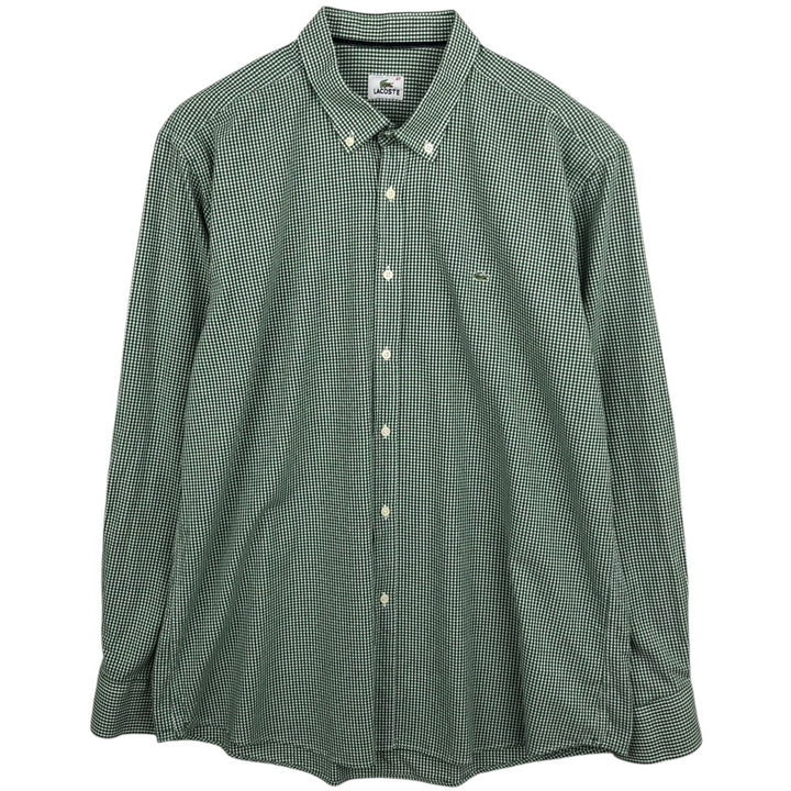 Lacoste Check Pattern Gingham Check Long Sleeve Button-Down Check Shirt, Size 47 (Men's XL equivalent) cotton Khaki type sage green Vintage Second Hand