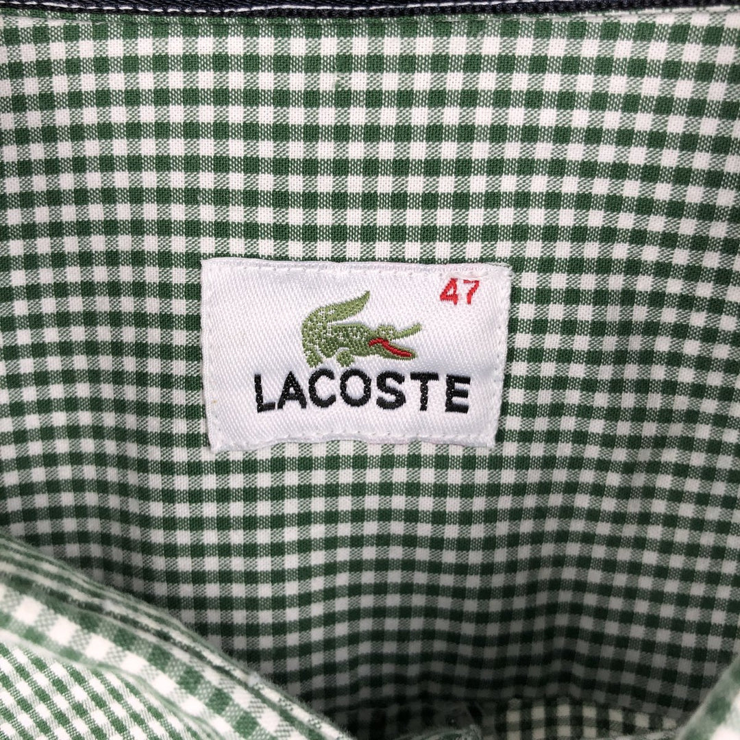 Lacoste Check Pattern Gingham Check Long Sleeve Button-Down Check Shirt, Size 47 (Men's XL equivalent) cotton Khaki type sage green Vintage Second Hand