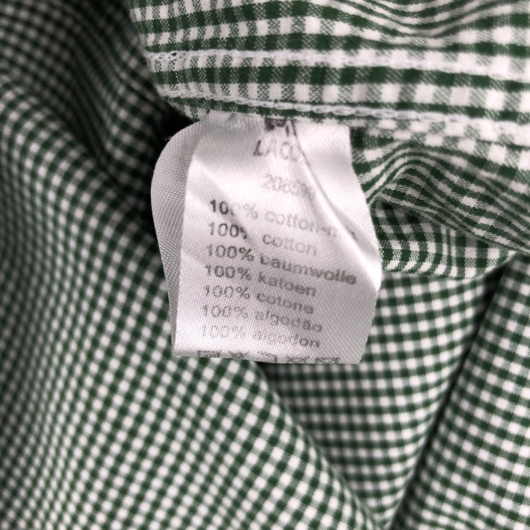 Lacoste Check Pattern Gingham Check Long Sleeve Button-Down Check Shirt, Size 47 (Men's XL equivalent) cotton Khaki type sage green Vintage Second Hand