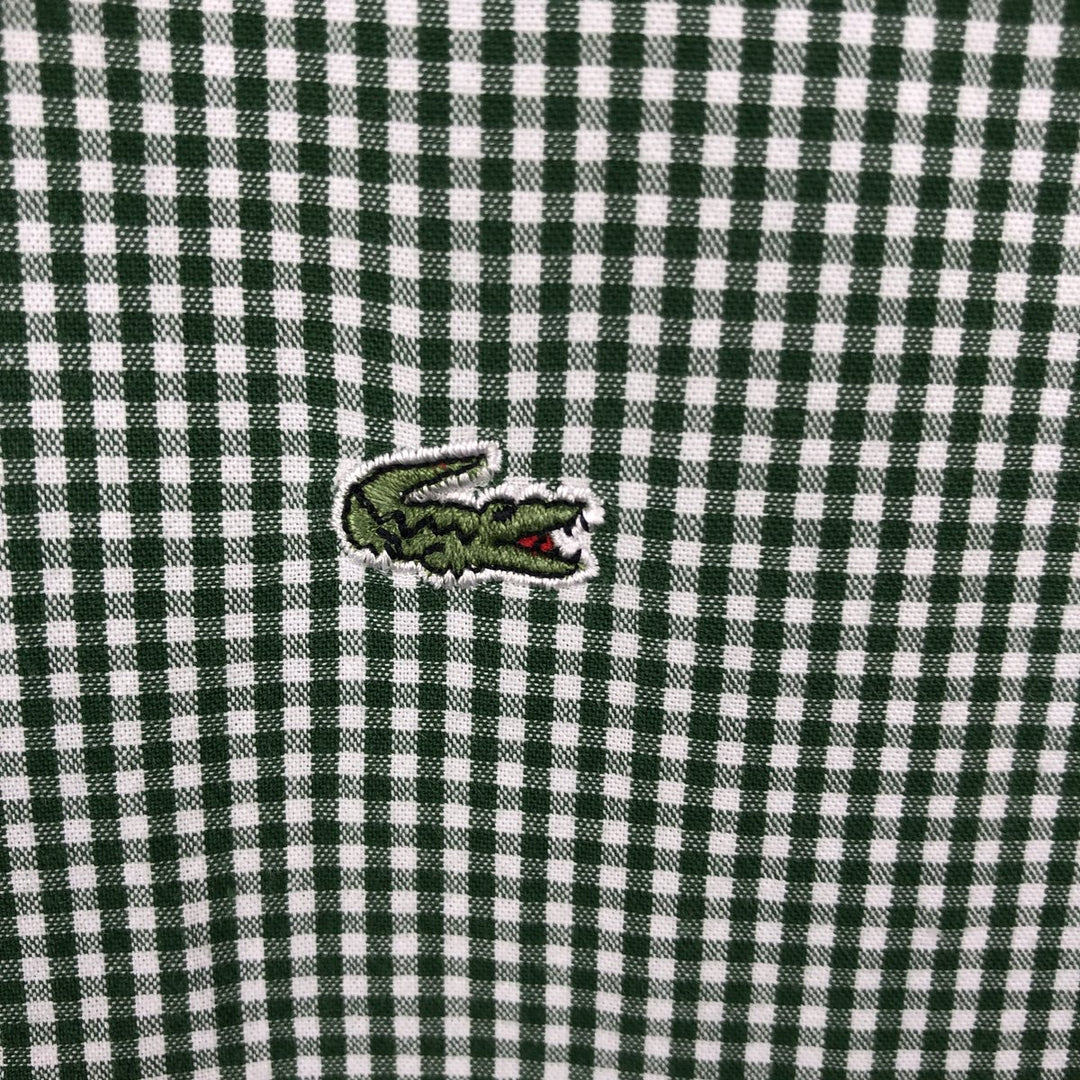 Lacoste Check Pattern Gingham Check Long Sleeve Button-Down Check Shirt, Size 47 (Men's XL equivalent) cotton Khaki type sage green Vintage Second Hand