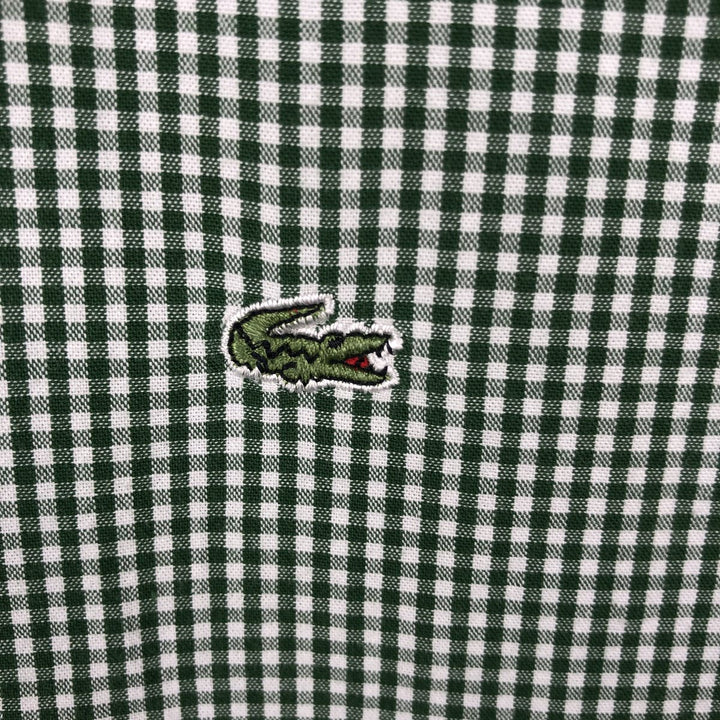Lacoste Check Pattern Gingham Check Long Sleeve Button-Down Check Shirt, Size 47 (Men's XL equivalent) cotton Khaki type sage green Vintage Second Hand