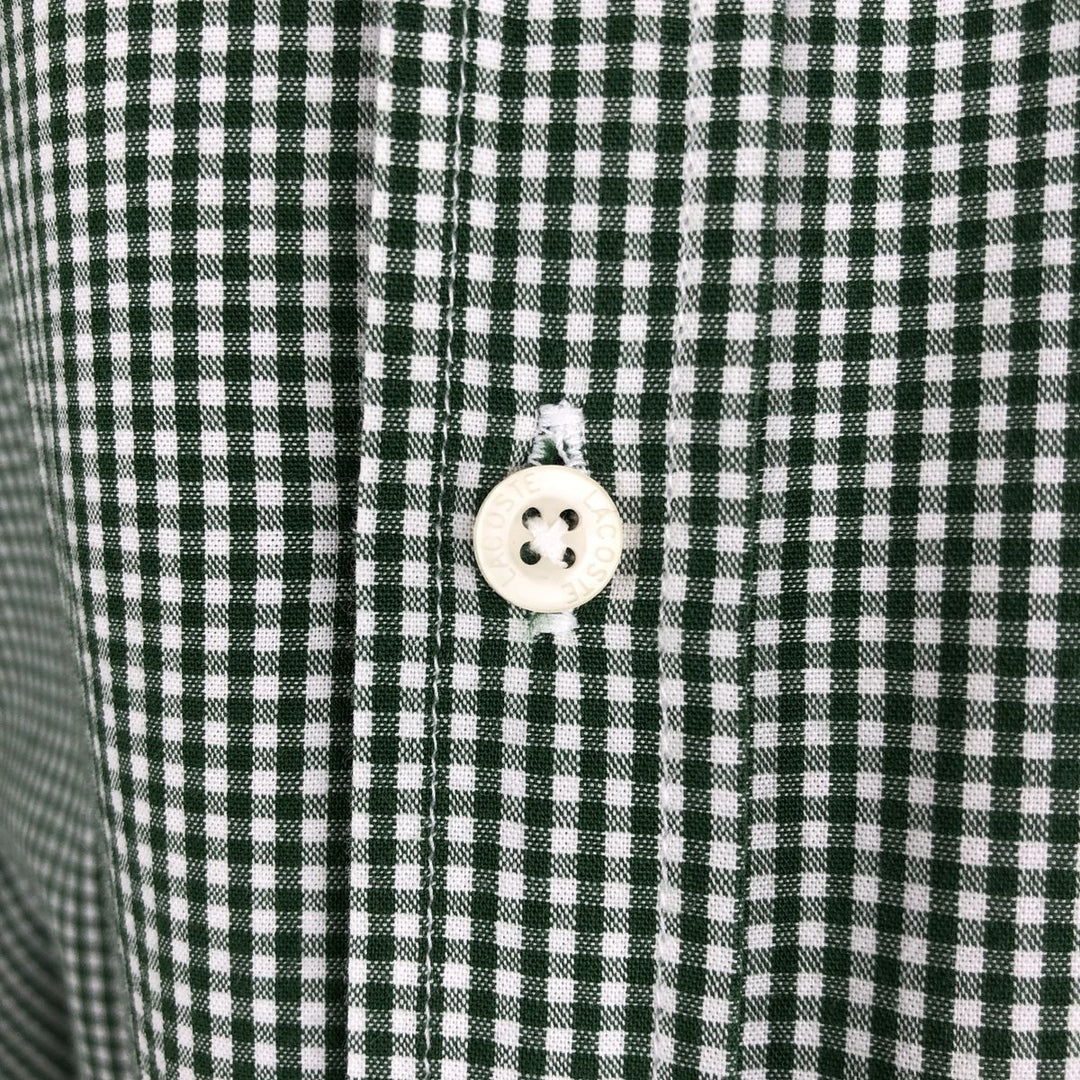 Lacoste Check Pattern Gingham Check Long Sleeve Button-Down Check Shirt, Size 47 (Men's XL equivalent) cotton Khaki type sage green Vintage Second Hand