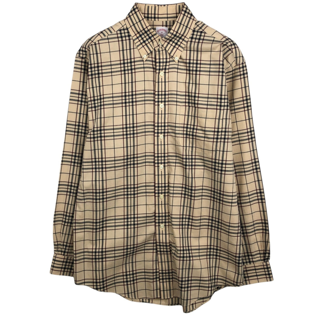 Brooks Brothers 346 Long Sleeve Button-Down Check Shirt, Men's Size Medium cotton Beige type Vintage Second Hand