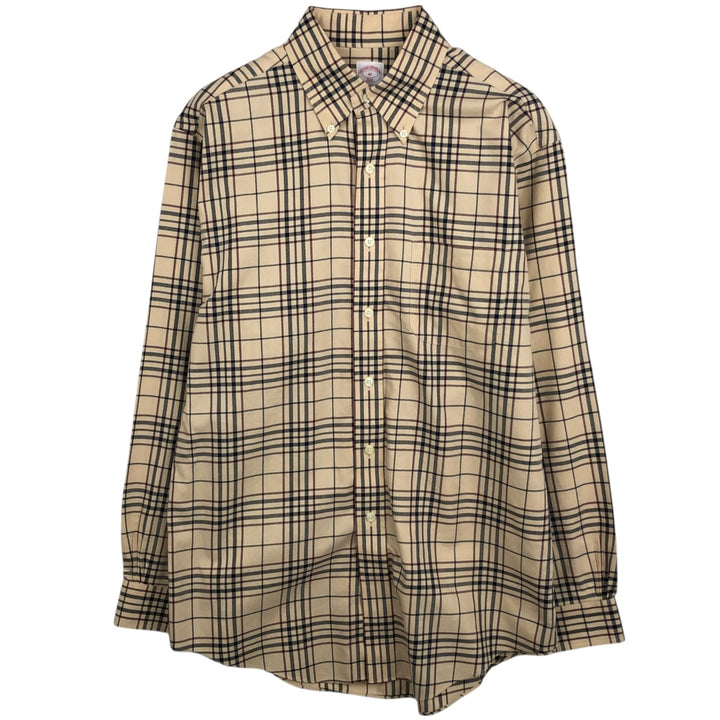 Brooks Brothers 346 Long Sleeve Button-Down Check Shirt, Men's Size Medium cotton Beige type Vintage Second Hand