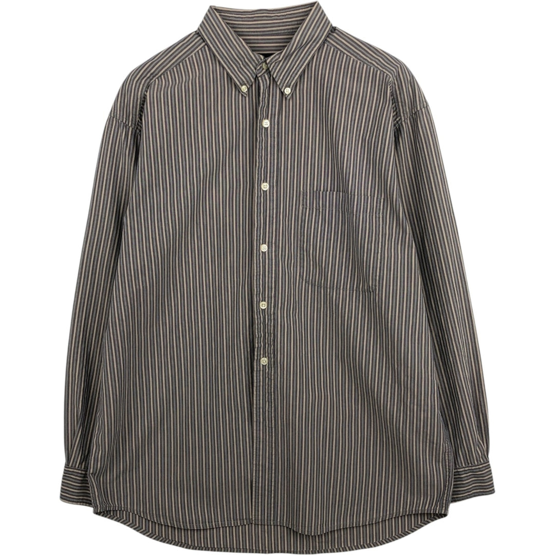 Eddie Bauer Long-Sleeve Button-Down Striped Shirt, Men's Size M (approx.) cotton gray type Vintage Second Hand