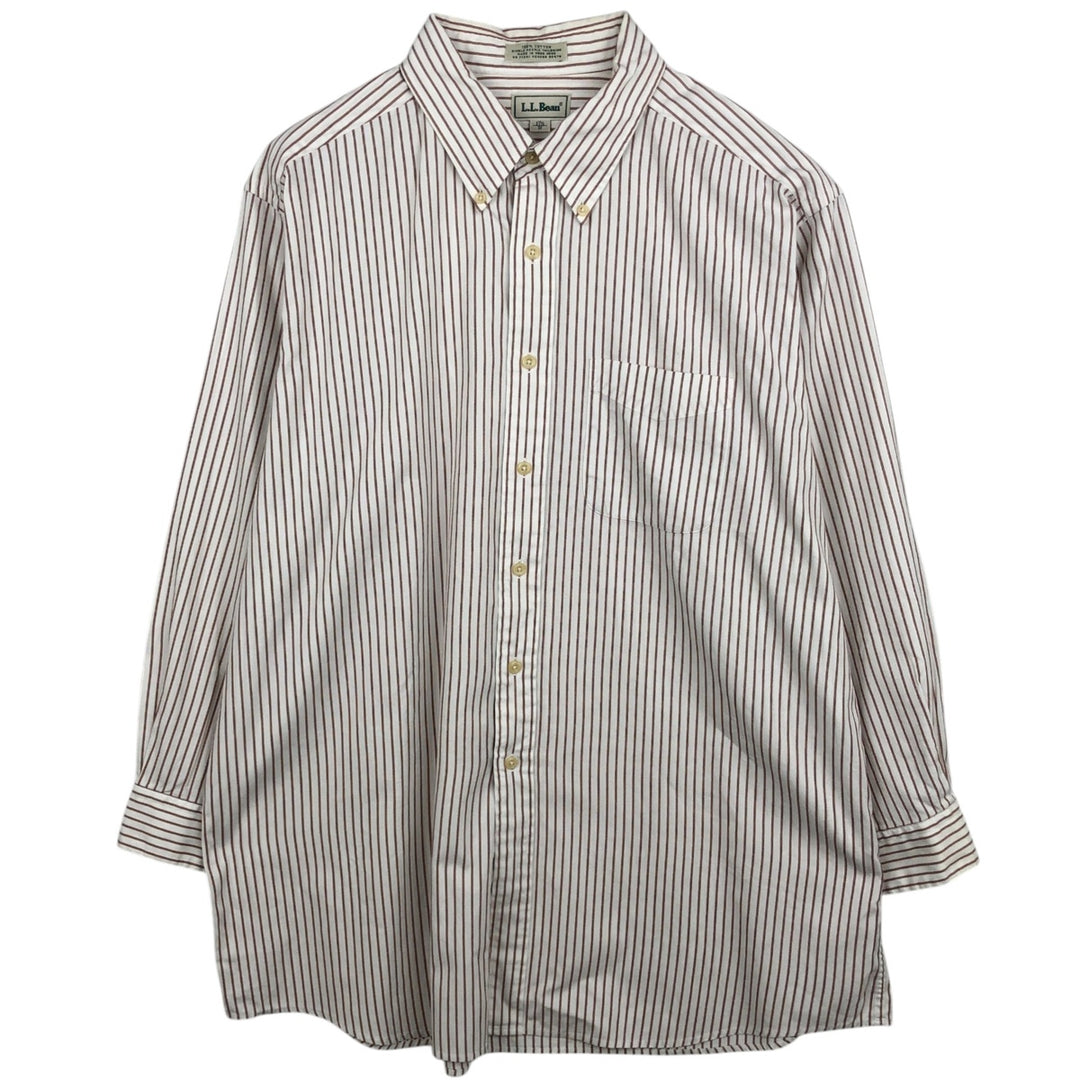 Vintage LLBean long-sleeved button-down striped shirt from the 1990s, men's size XL. cotton white type Vintage Second Hand