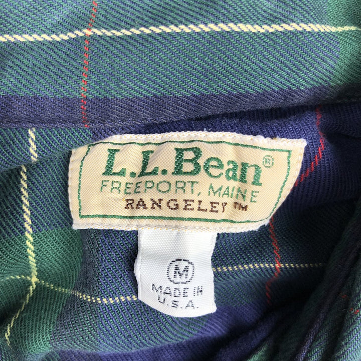 80s-90'S L.L.Bean RANGELEY Long-Sleeve Button-Down Check Shirt, Made in USA, Men's Size M (Equivalent), Vintage cotton navy blue type Vintage Second Hand