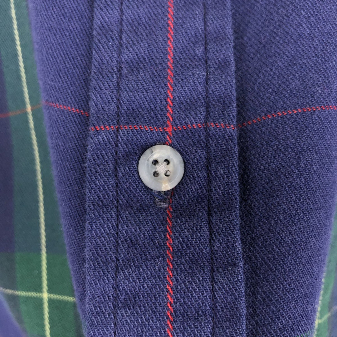 80s-90'S L.L.Bean RANGELEY Long-Sleeve Button-Down Check Shirt, Made in USA, Men's Size M (Equivalent), Vintage cotton navy blue type Vintage Second Hand