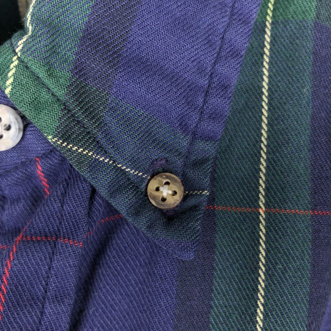 80s-90'S L.L.Bean RANGELEY Long-Sleeve Button-Down Check Shirt, Made in USA, Men's Size M (Equivalent), Vintage cotton navy blue type Vintage Second Hand