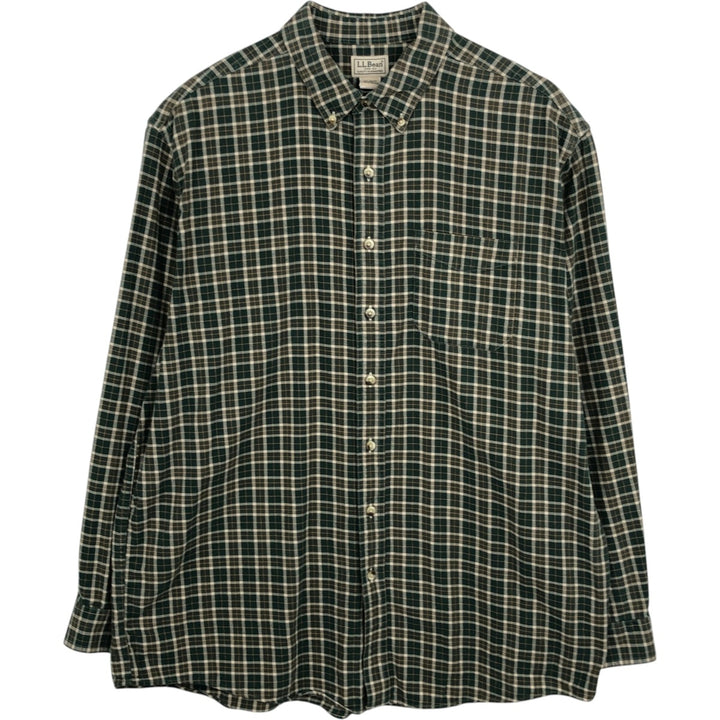 90s-00'S LLBean Long Sleeve Button-Down Check Shirt, Men's Size XL, Vintage cotton Khaki type Vintage Second Hand