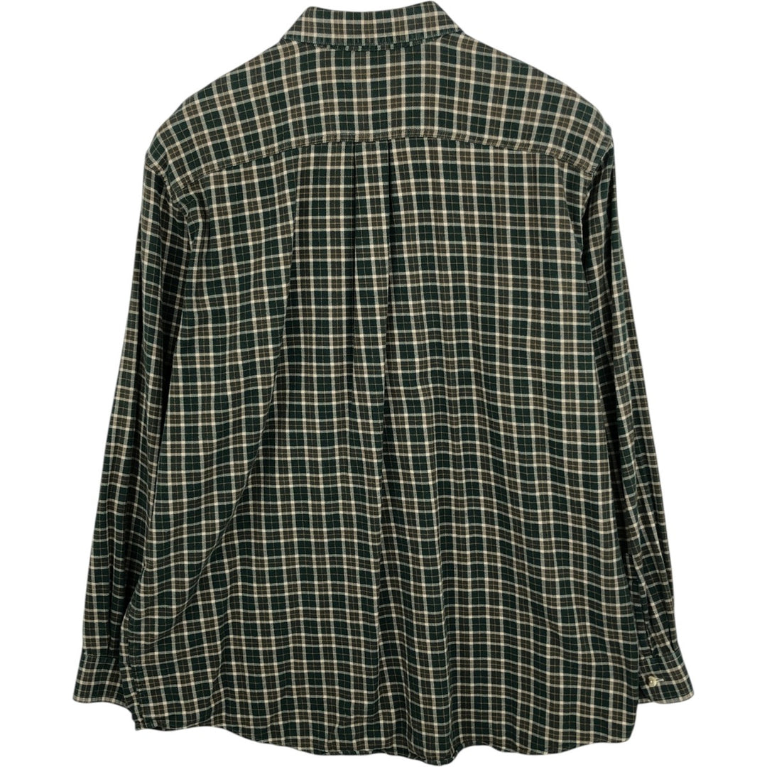90s-00'S LLBean Long Sleeve Button-Down Check Shirt, Men's Size XL, Vintage cotton Khaki type Vintage Second Hand