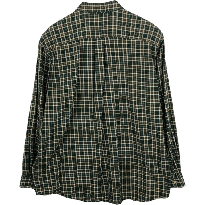 90s-00'S LLBean Long Sleeve Button-Down Check Shirt, Men's Size XL, Vintage cotton Khaki type Vintage Second Hand