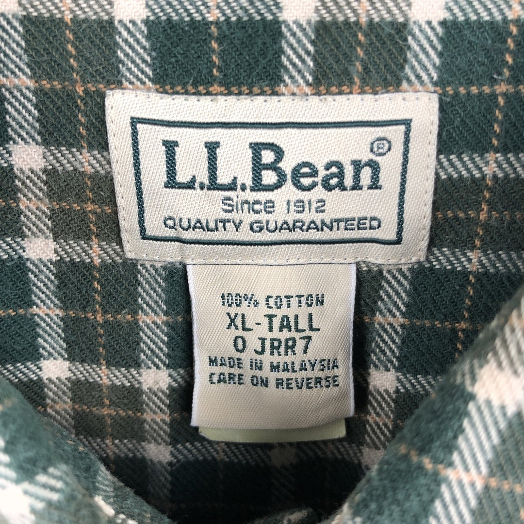 90s-00'S LLBean Long Sleeve Button-Down Check Shirt, Men's Size XL, Vintage cotton Khaki type Vintage Second Hand