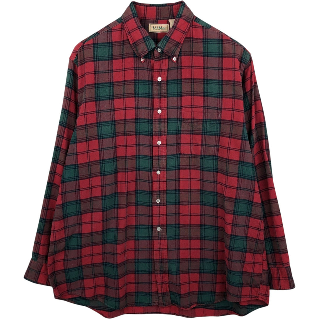 Vintage LLBean long-sleeved button-down check shirt from the 1990s, men's size XL. cotton red type Vintage Second Hand