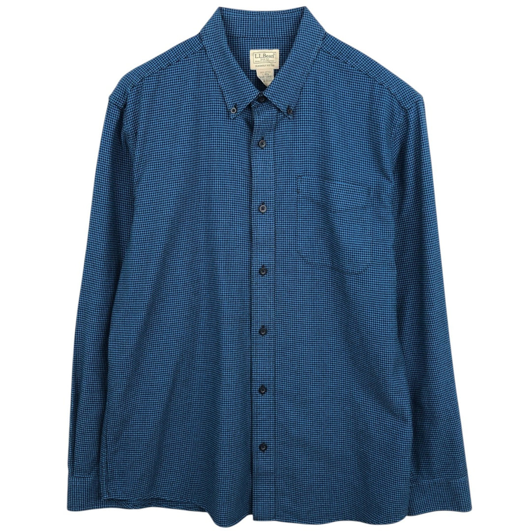 90s-00'S L.L.Bean Houndstooth Pattern Long-Sleeve Button-Down Shirt, Men's Size L (Equivalent), Vintage cotton blue type Vintage Second Hand