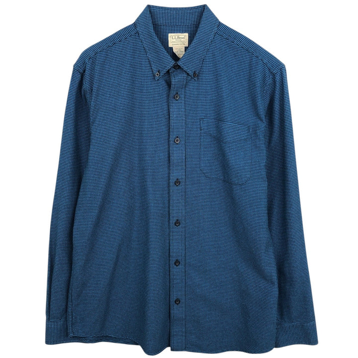 90s-00'S L.L.Bean Houndstooth Pattern Long-Sleeve Button-Down Shirt, Men's Size L (Equivalent), Vintage cotton blue type Vintage Second Hand