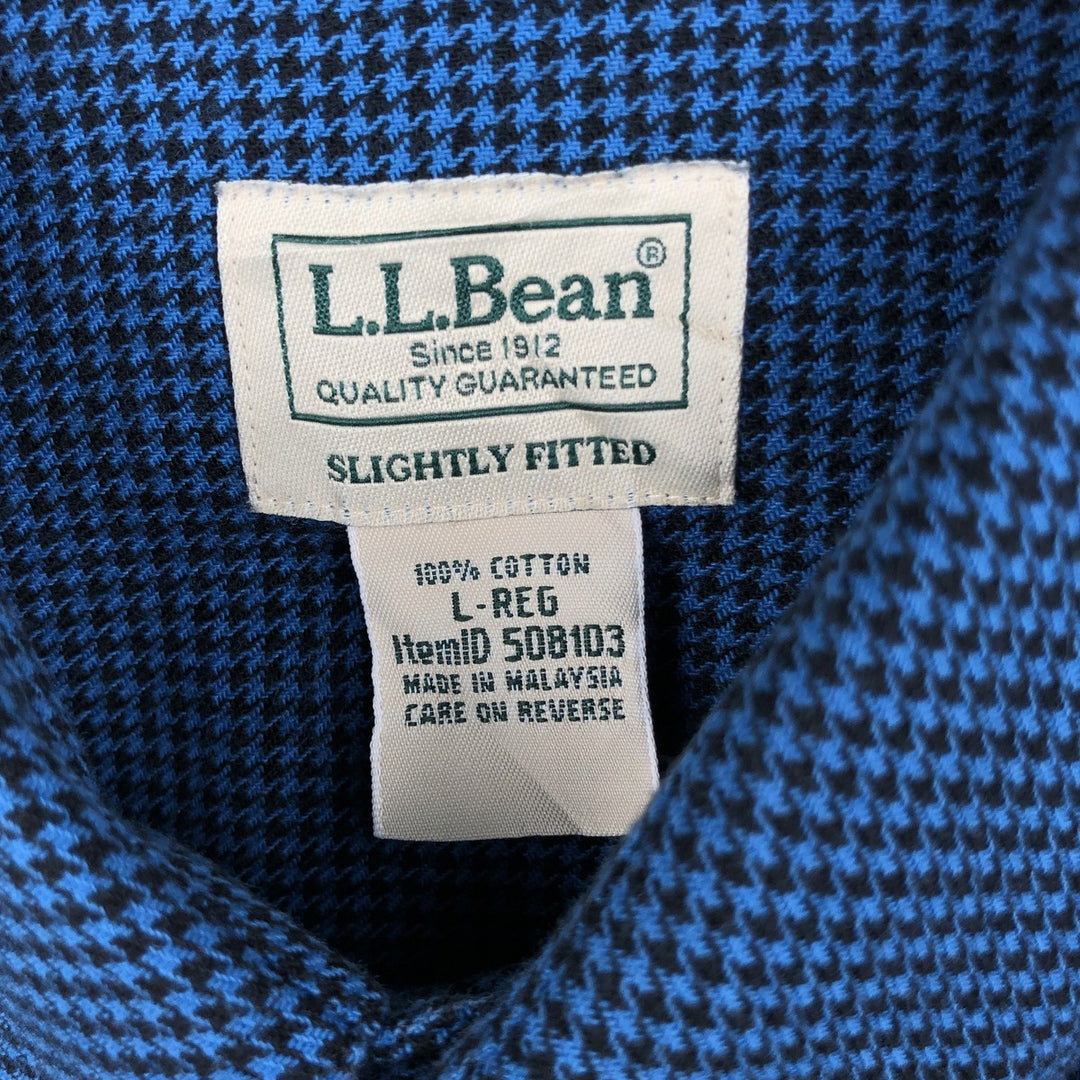 90s-00'S L.L.Bean Houndstooth Pattern Long-Sleeve Button-Down Shirt, Men's Size L (Equivalent), Vintage cotton blue type Vintage Second Hand