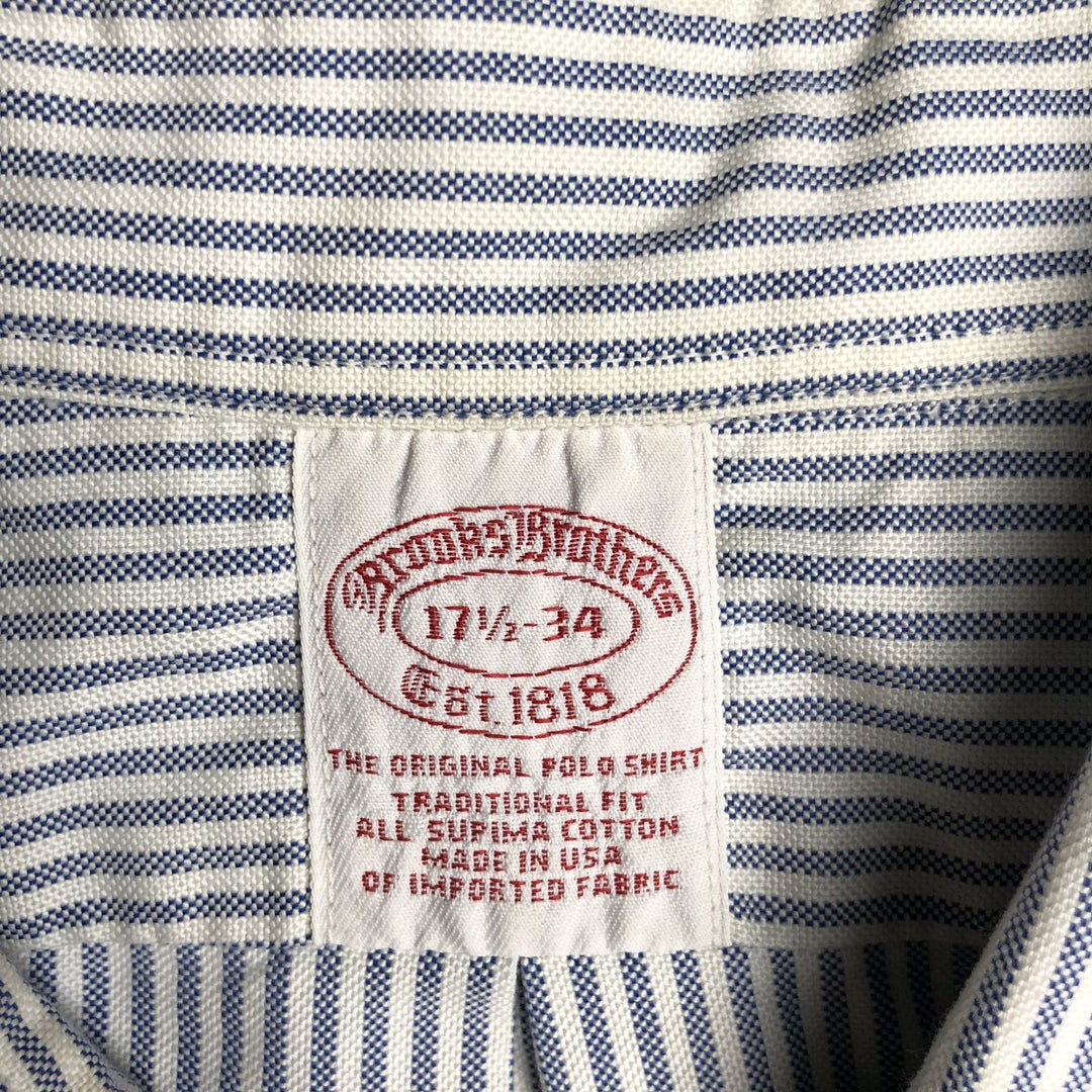 Brooks Brothers Est.1818 Long Sleeve Button-Down Striped Shirt Made in USA Men's XL Supima Cotton navy blue type Vintage Second Hand