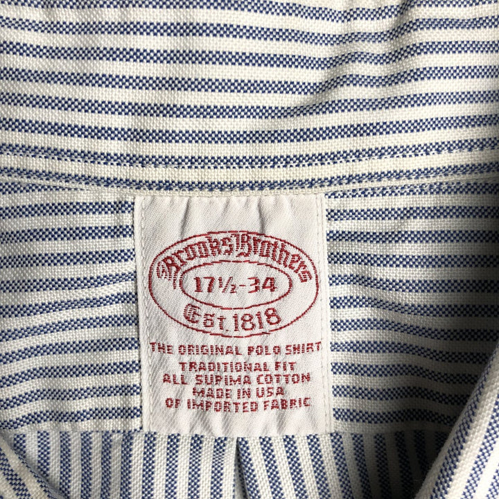 Brooks Brothers Est.1818 Long Sleeve Button-Down Striped Shirt Made in USA Men's XL Supima Cotton navy blue type Vintage Second Hand