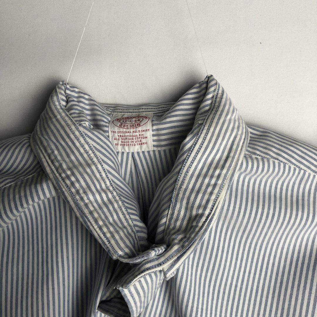 Brooks Brothers Est.1818 Long Sleeve Button-Down Striped Shirt Made in USA Men's XL Supima Cotton navy blue type Vintage Second Hand