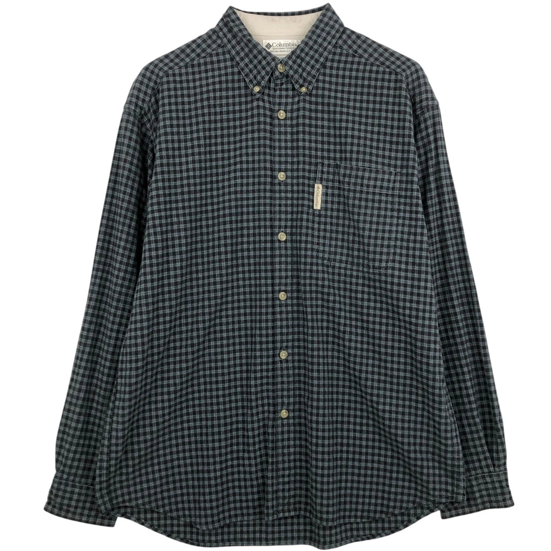 90s-00'S Vintage Columbia Long Sleeve Button-Down Check Shirt, Men's Size L cotton black type Vintage Second Hand