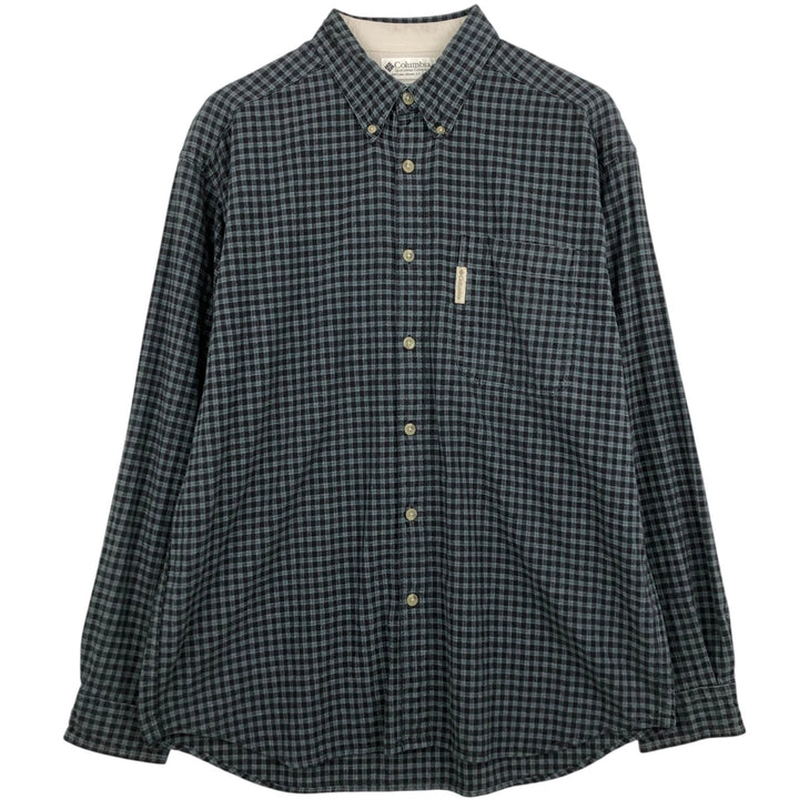 90s-00'S Vintage Columbia Long Sleeve Button-Down Check Shirt, Men's Size L cotton black type Vintage Second Hand