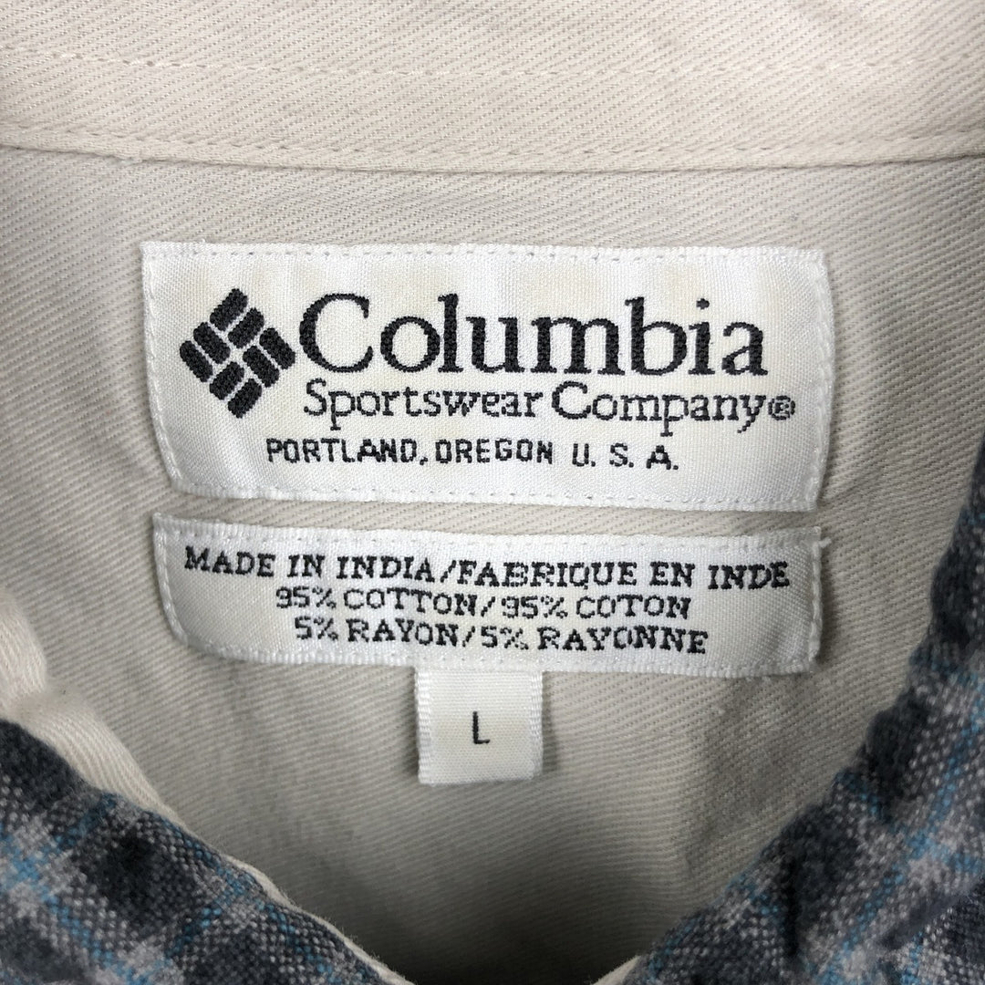90s-00'S Vintage Columbia Long Sleeve Button-Down Check Shirt, Men's Size L cotton black type Vintage Second Hand