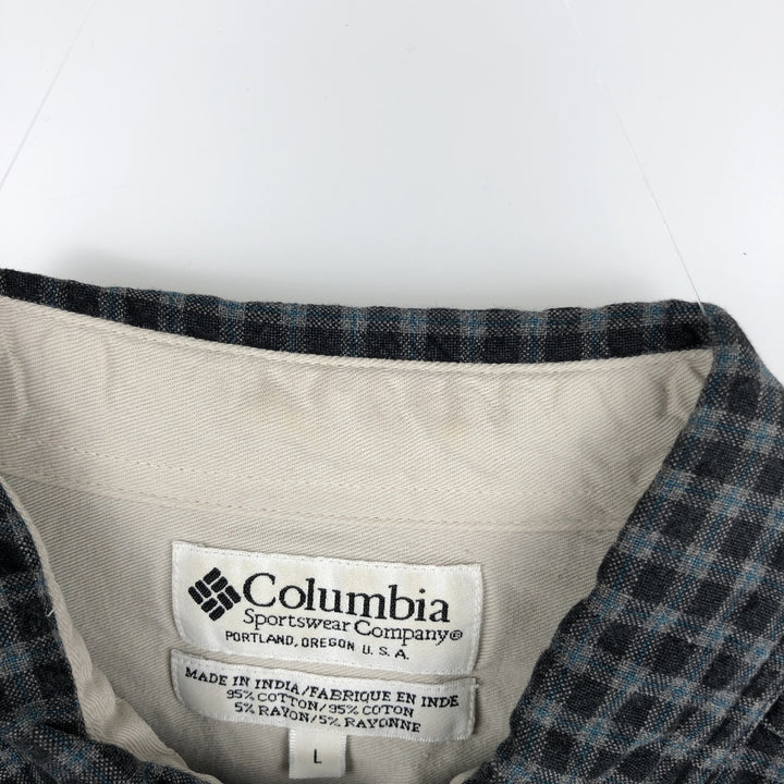 90s-00'S Vintage Columbia Long Sleeve Button-Down Check Shirt, Men's Size L cotton black type Vintage Second Hand