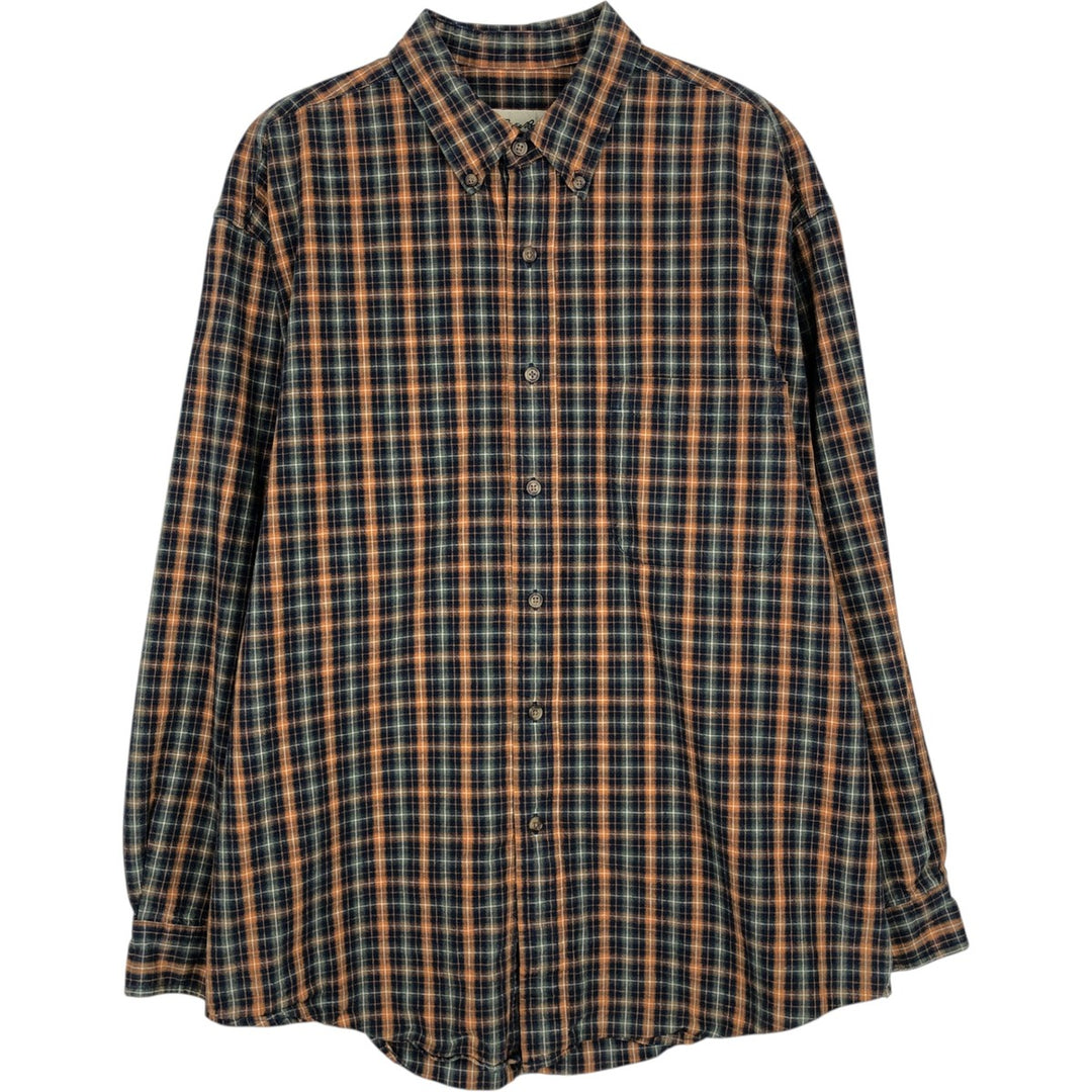 Eddie Bauer Long Sleeve Button-Down Check Shirt, Men's Size L cotton navy blue type Vintage Second Hand