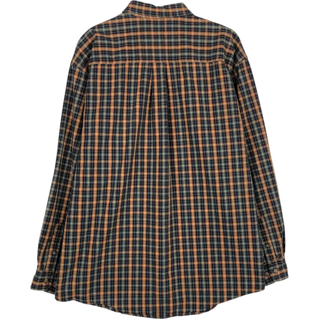 Eddie Bauer Long Sleeve Button-Down Check Shirt, Men's Size L cotton navy blue type Vintage Second Hand