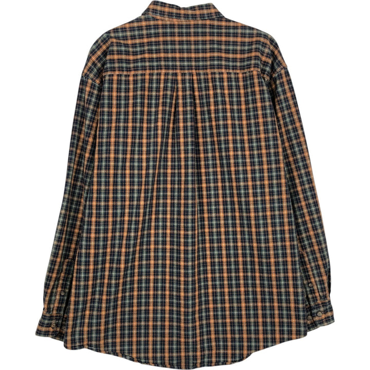 Eddie Bauer Long Sleeve Button-Down Check Shirt, Men's Size L cotton navy blue type Vintage Second Hand