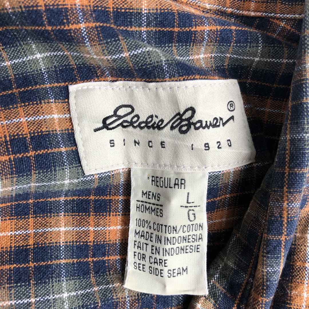 Eddie Bauer Long Sleeve Button-Down Check Shirt, Men's Size L cotton navy blue type Vintage Second Hand