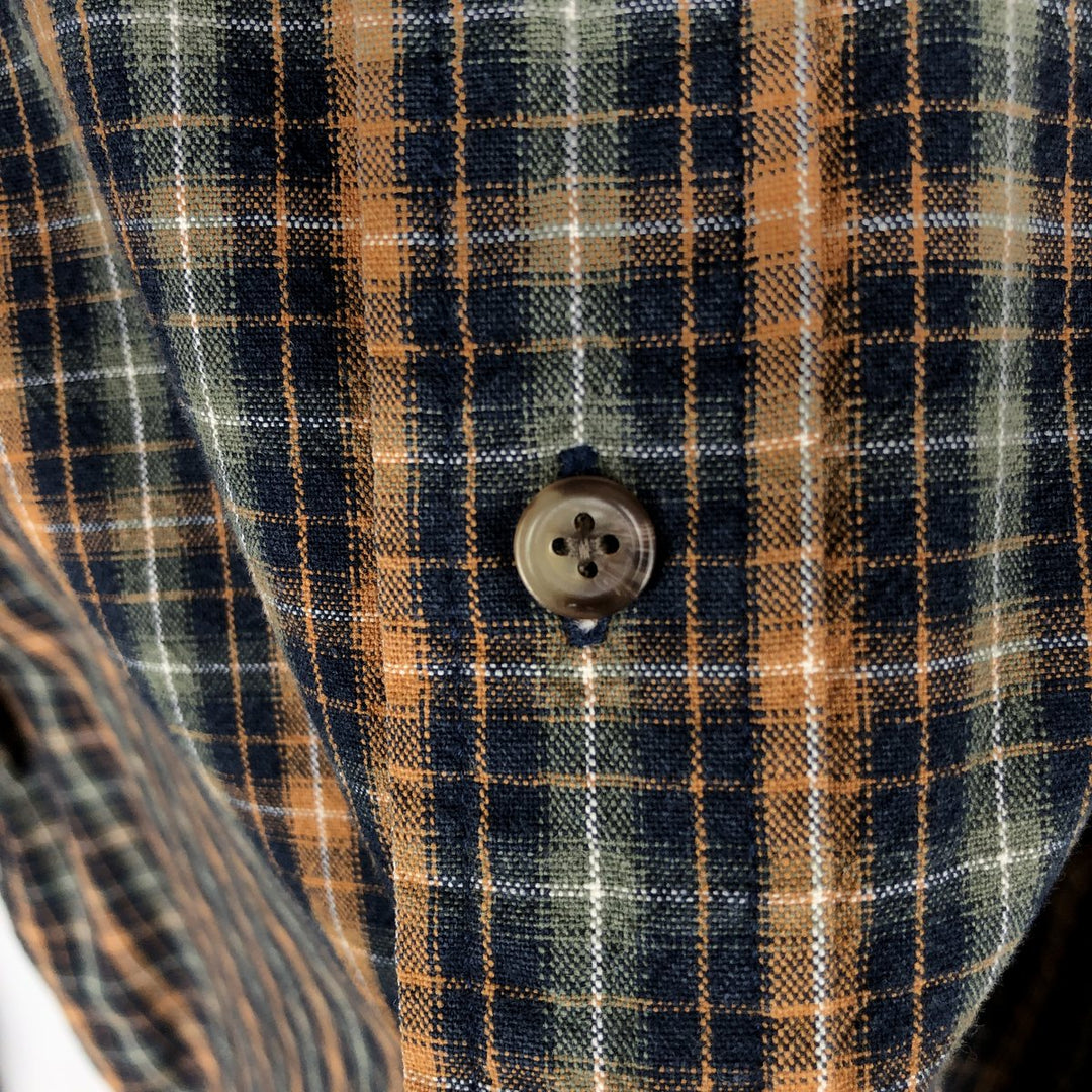 Eddie Bauer Long Sleeve Button-Down Check Shirt, Men's Size L cotton navy blue type Vintage Second Hand