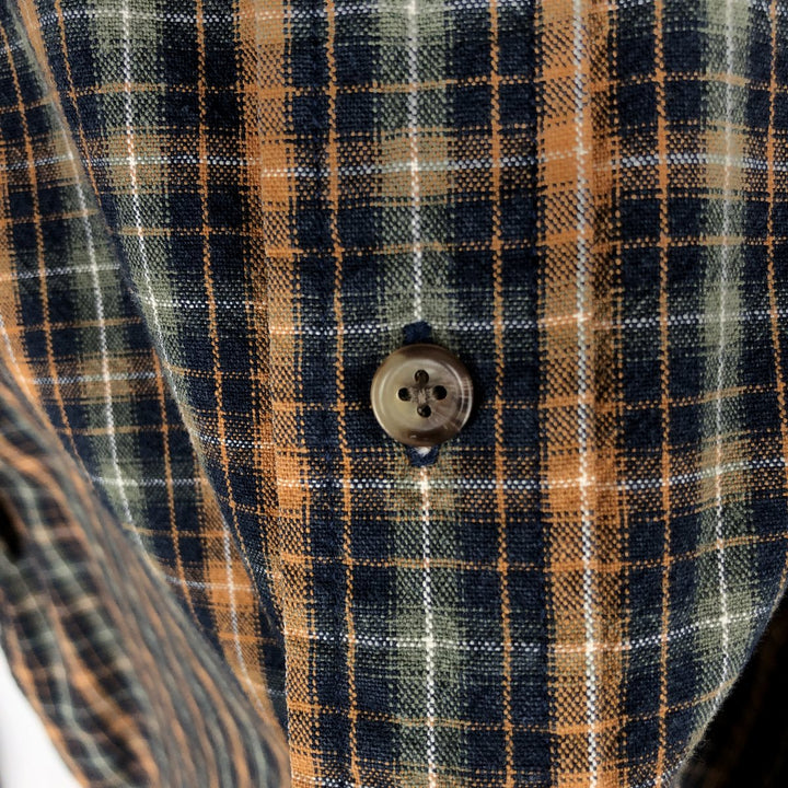 Eddie Bauer Long Sleeve Button-Down Check Shirt, Men's Size L cotton navy blue type Vintage Second Hand