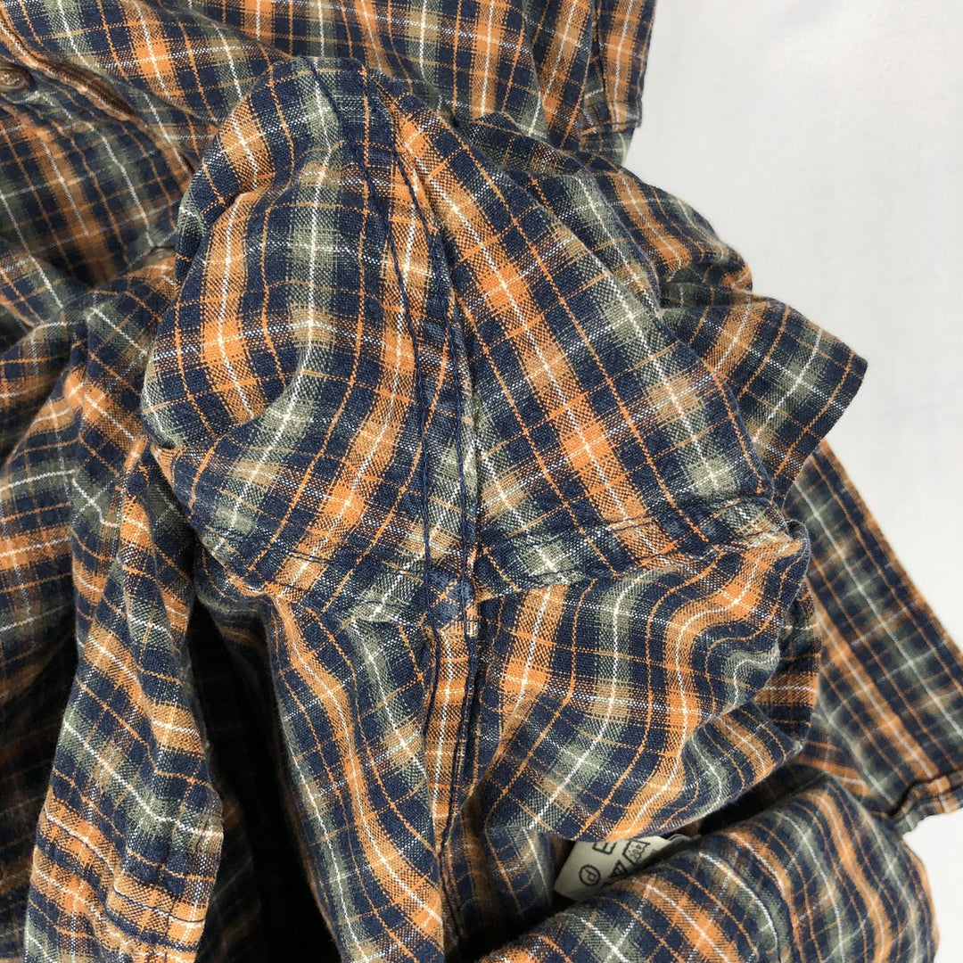 Eddie Bauer Long Sleeve Button-Down Check Shirt, Men's Size L cotton navy blue type Vintage Second Hand