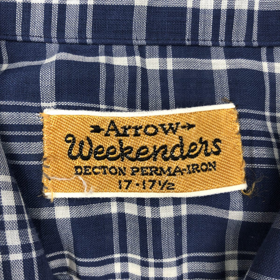 70'S Arrow Weekenders Check Pattern Long-Sleeve Shirt, Boxy Shirt, Men's XL Equivalent, Vintage unclear navy blue type Vintage Second Hand